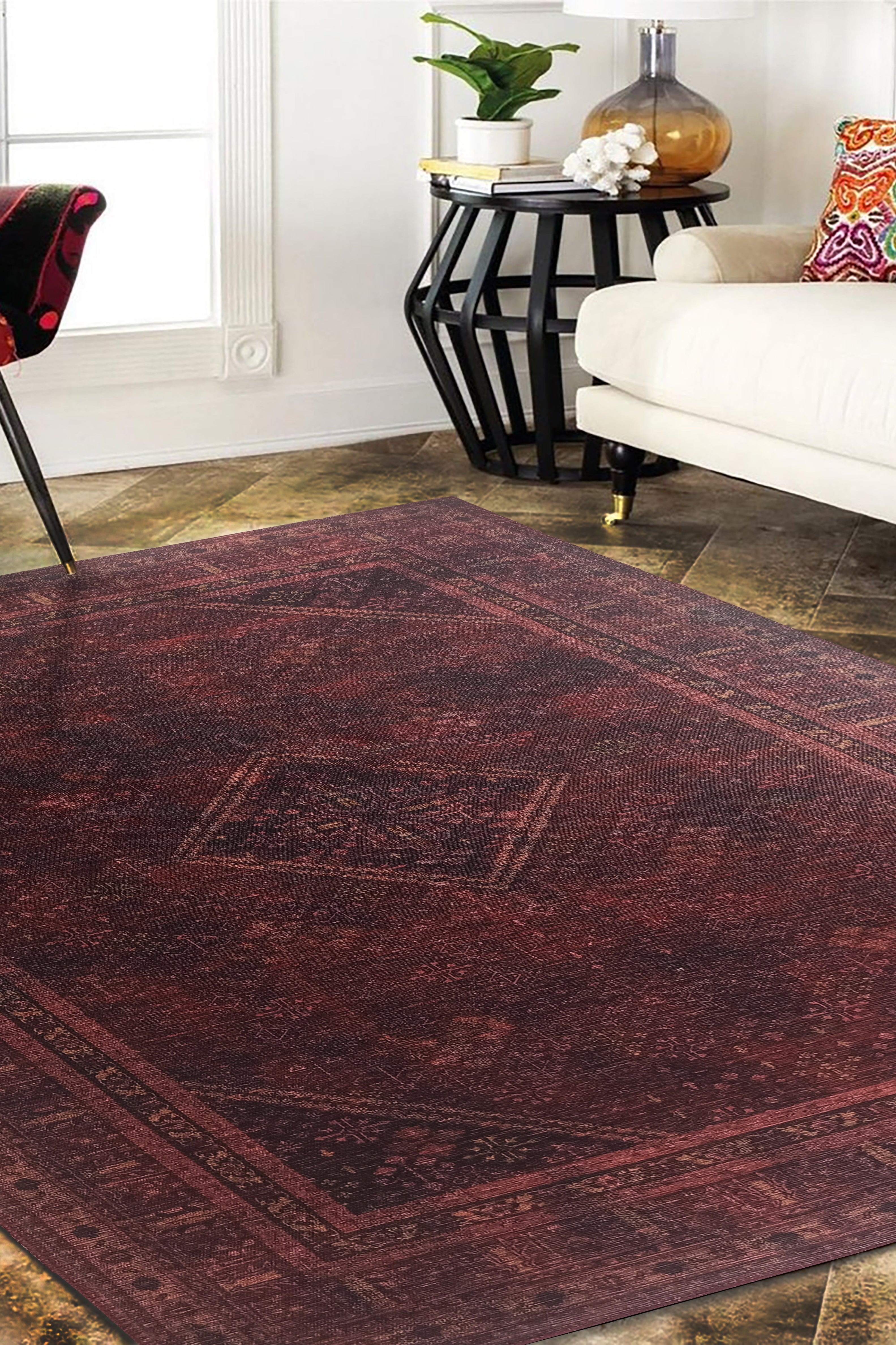 Shaza Turkish Vintage Geometric Burgundy & Red Rug