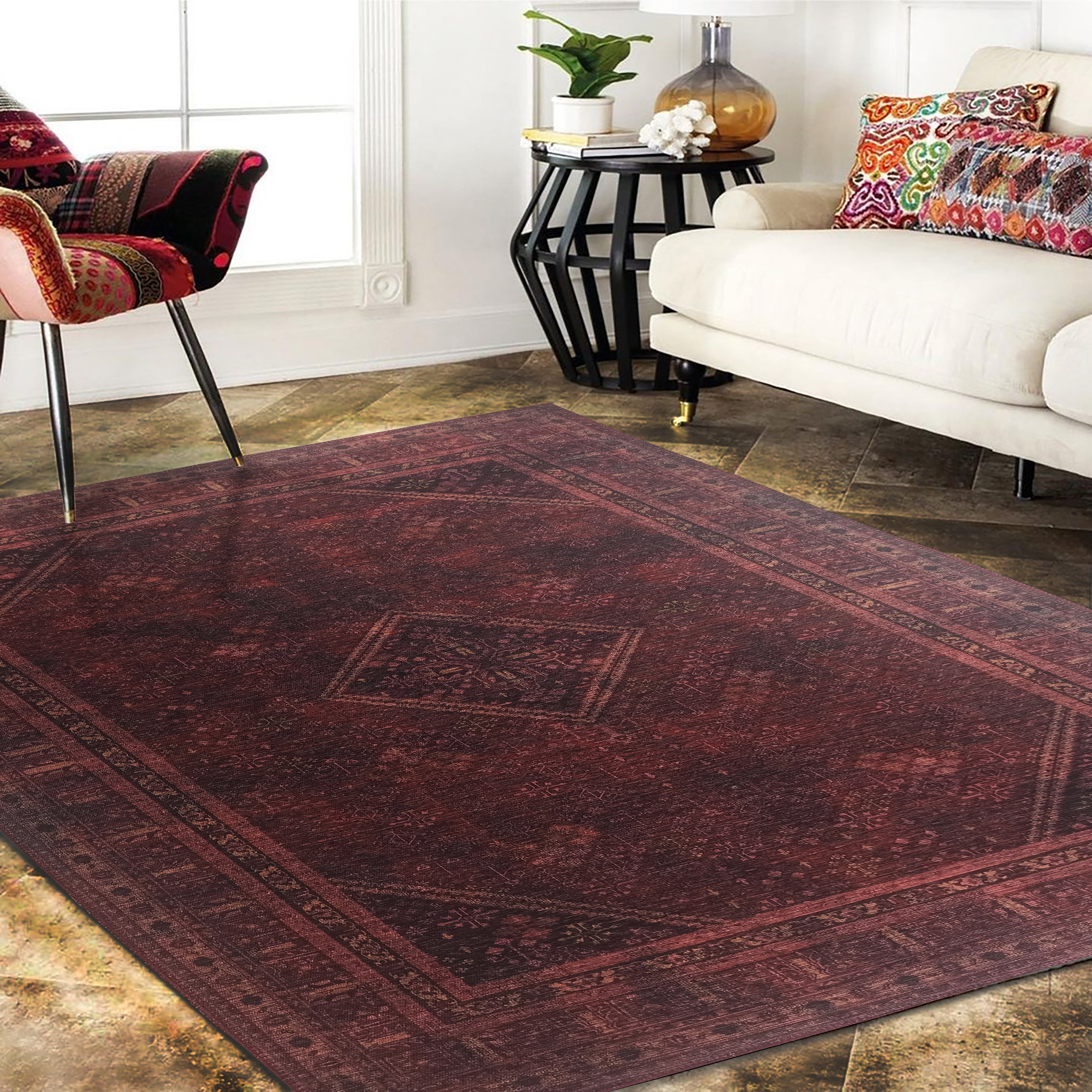Shaza Turkish Vintage Geometric Burgundy & Red Rug
