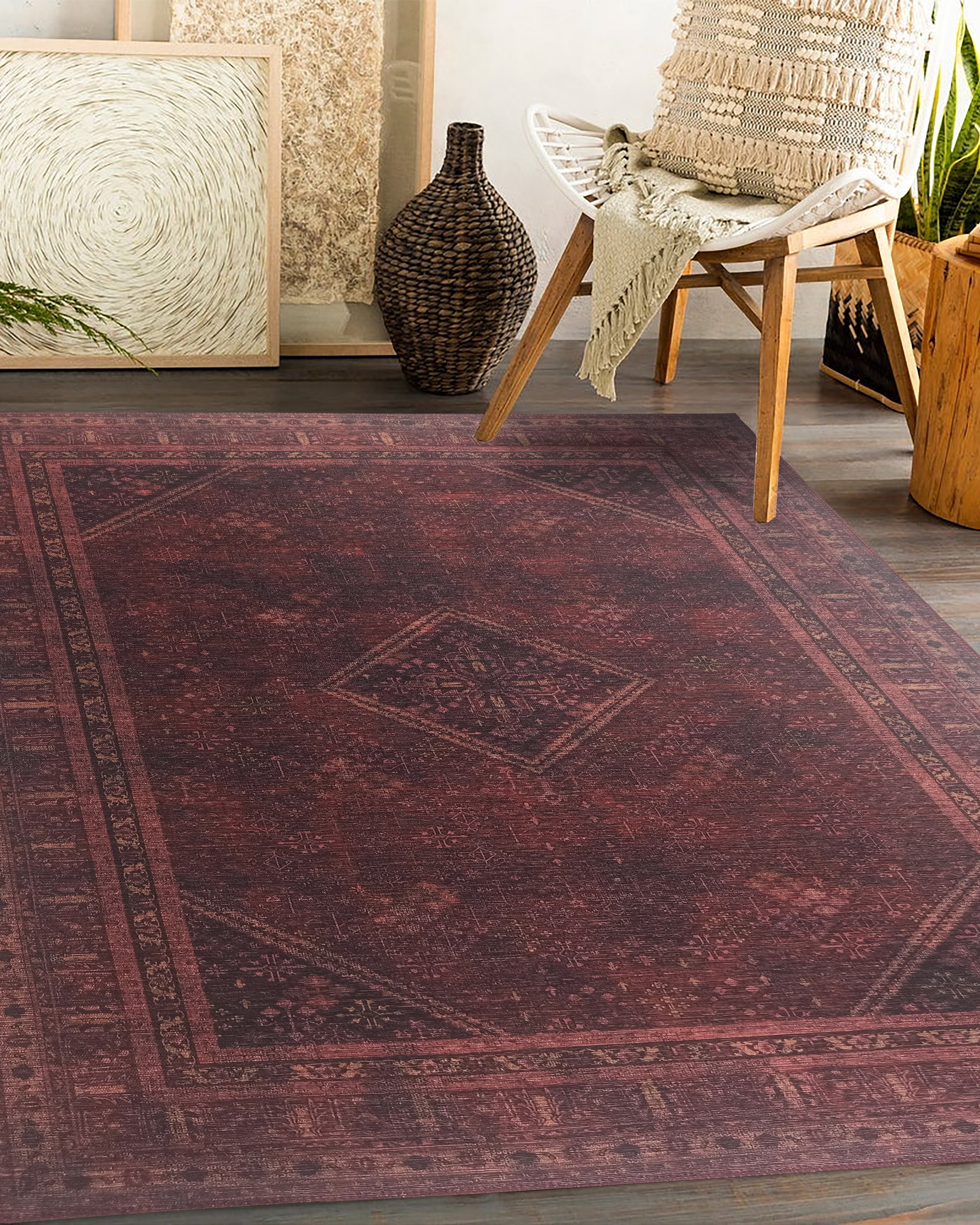 Shaza Turkish Vintage Geometric Burgundy & Red Rug