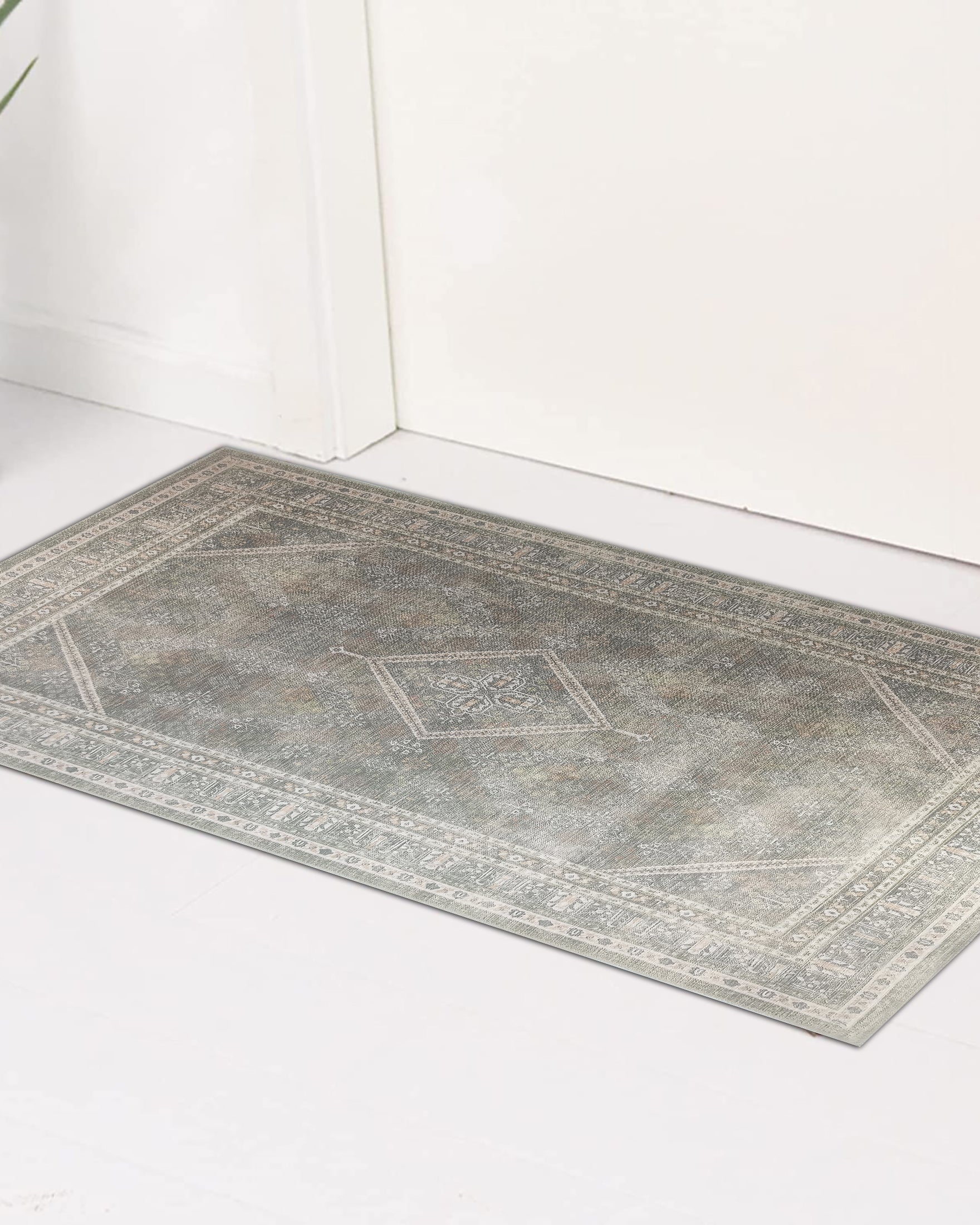 Nila Turkish Vintage Geometric Green & Olive Rug