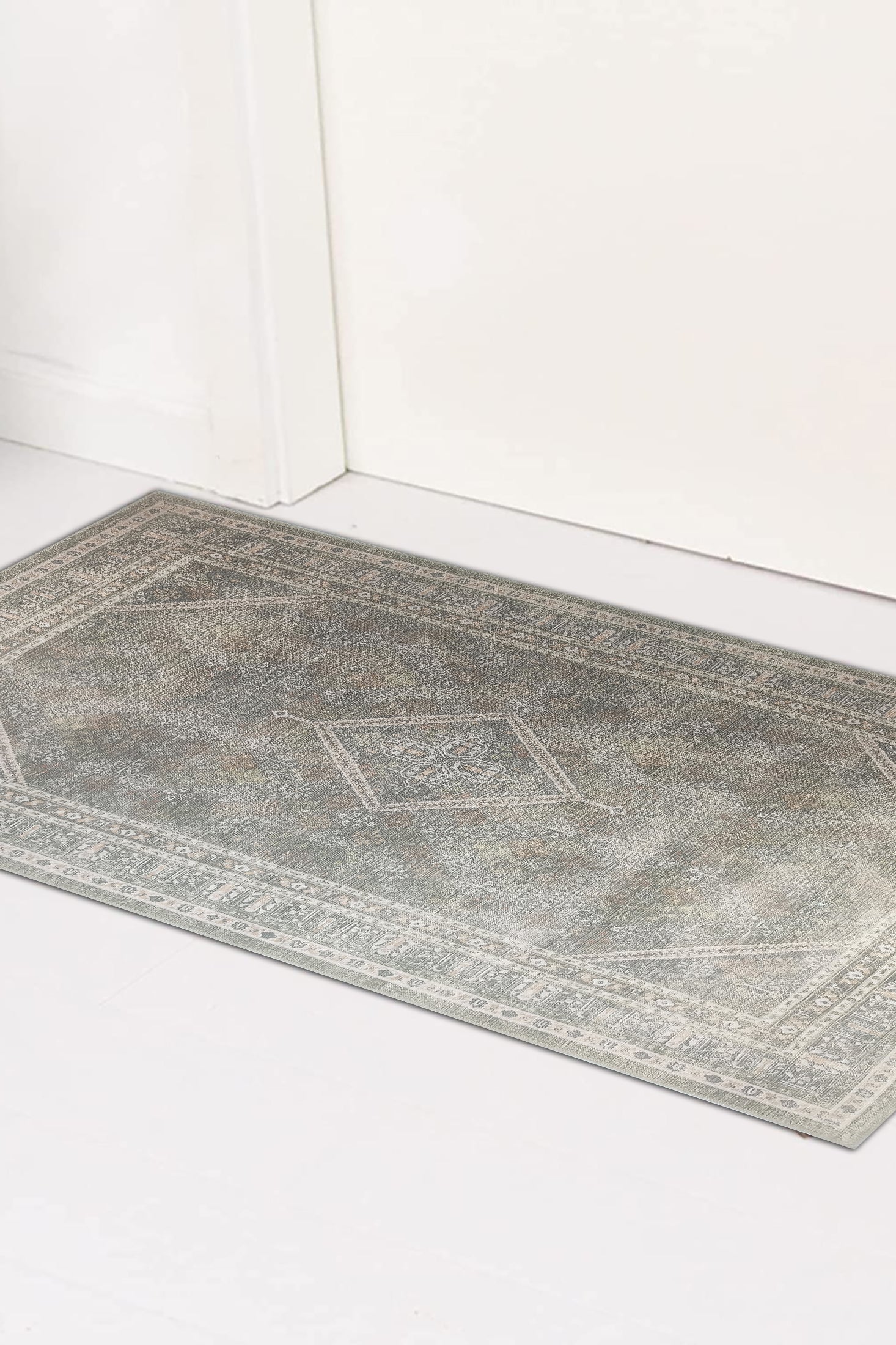 Nila Turkish Vintage Geometric Green & Olive Rug