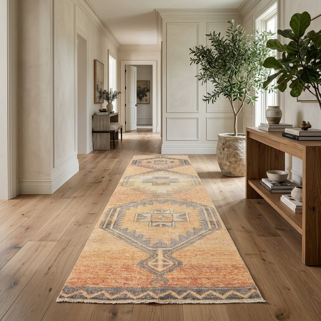 Geometric pattern on the Aglaosela vintage runner rug – handmade in Anatolia, Turkey
