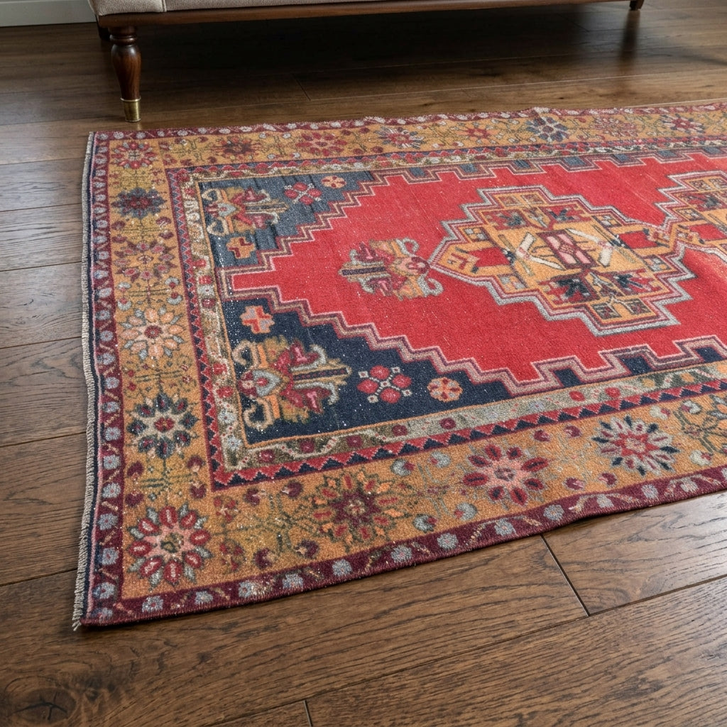 Geometric pattern on the Nephephone vintage area rug – handmade in Anatolia, Turkey