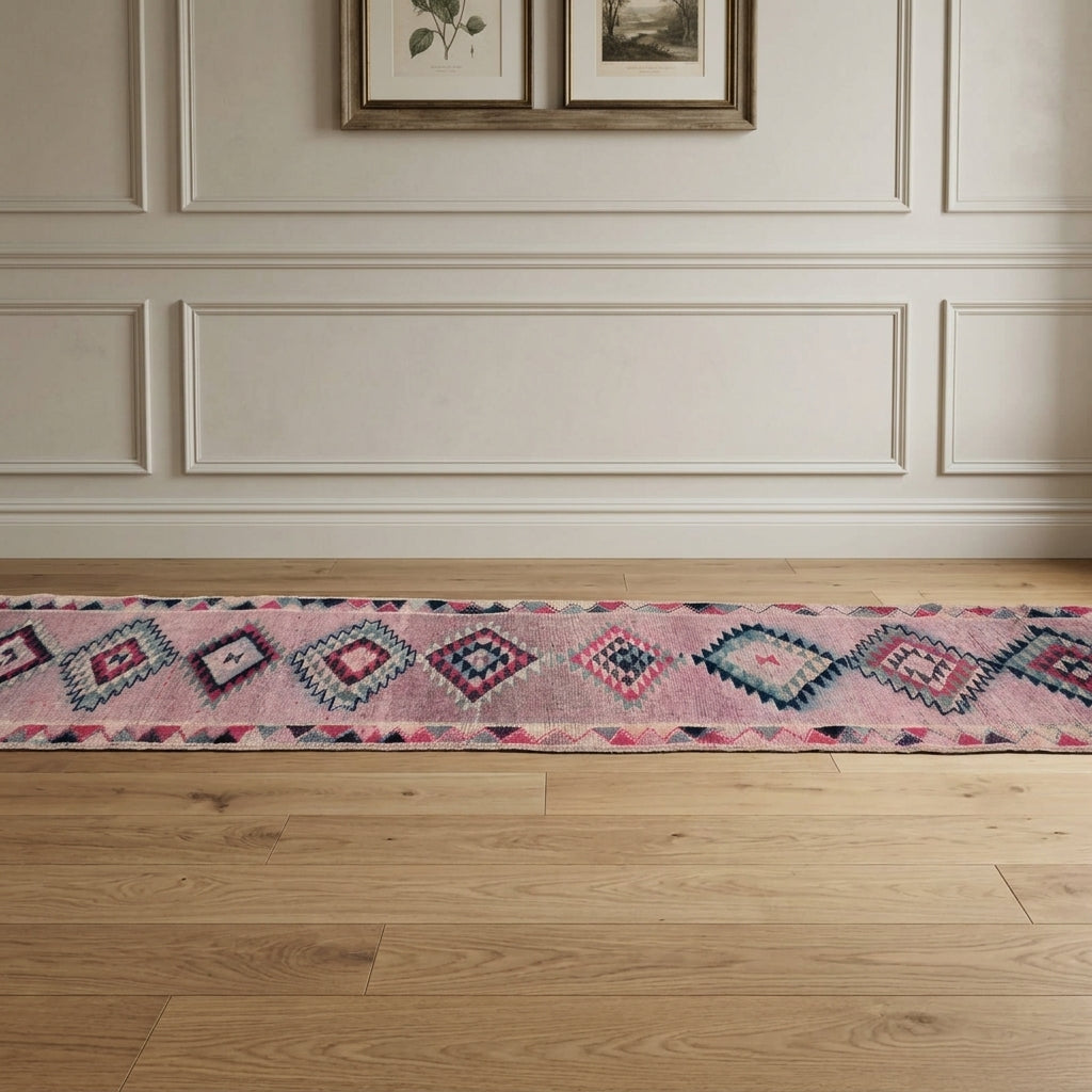Geometric pattern on the Naiakleia vintage runner rug – handmade in Anatolia, Turkey