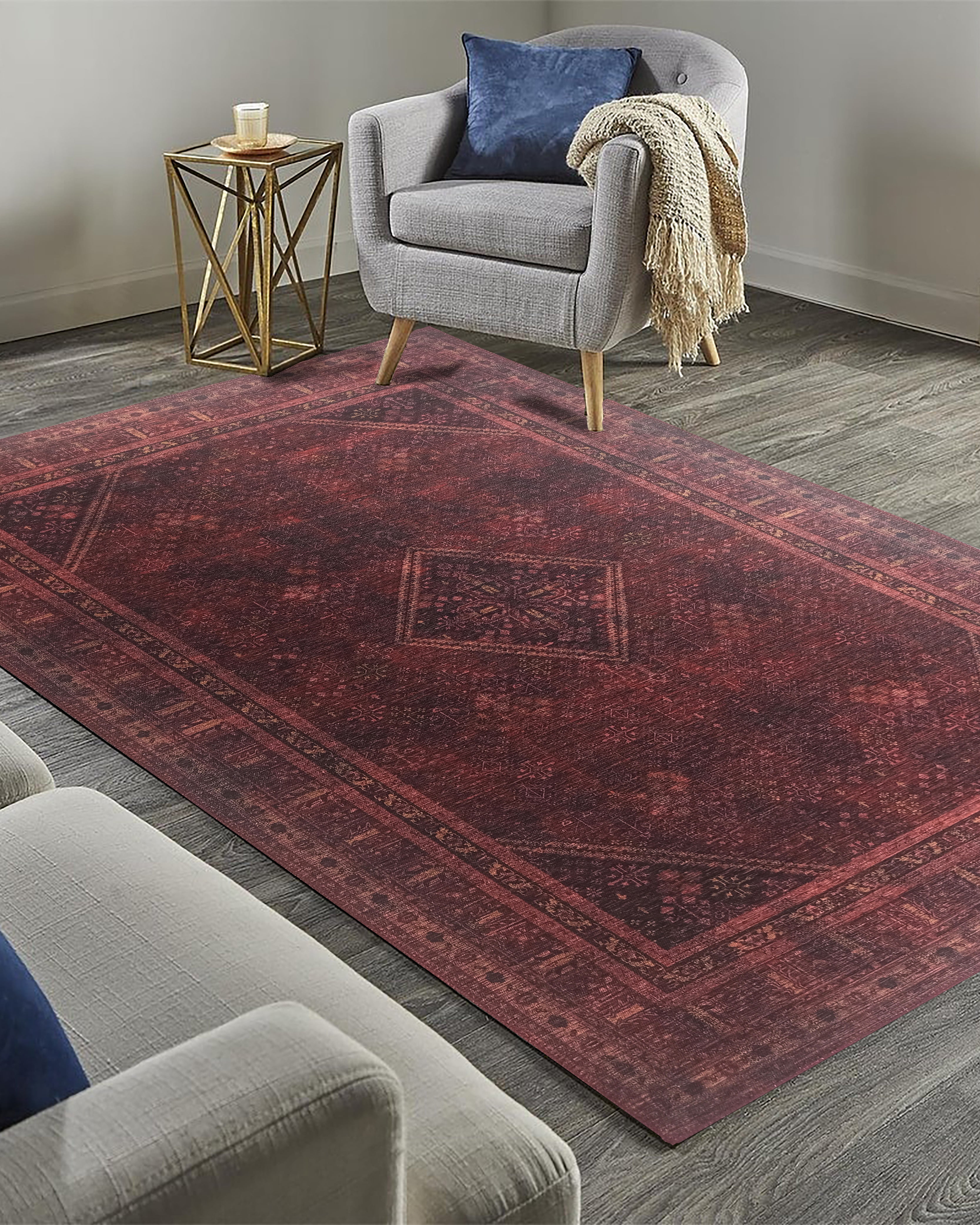 Shaza Turkish Vintage Geometric Burgundy & Red Rug