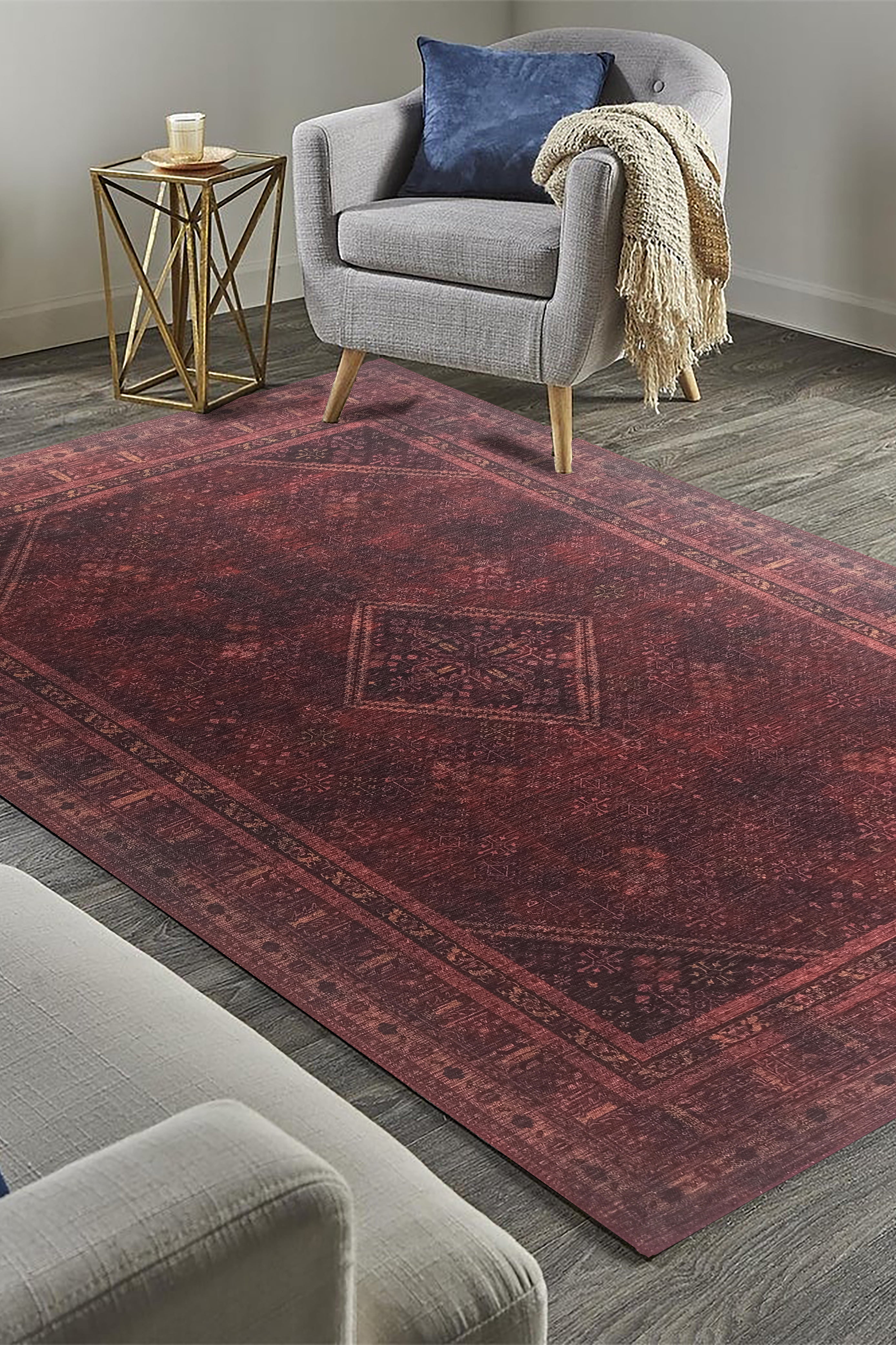 Shaza Turkish Vintage Geometric Burgundy & Red Rug