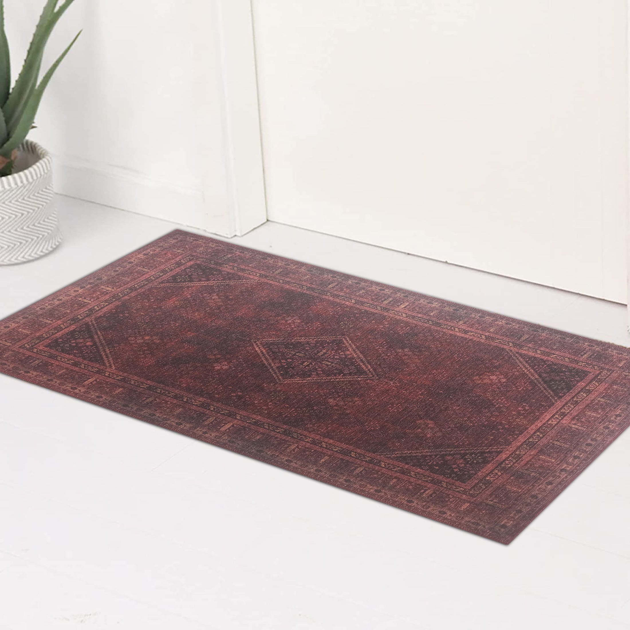 Shaza Turkish Vintage Geometric Burgundy & Red Rug
