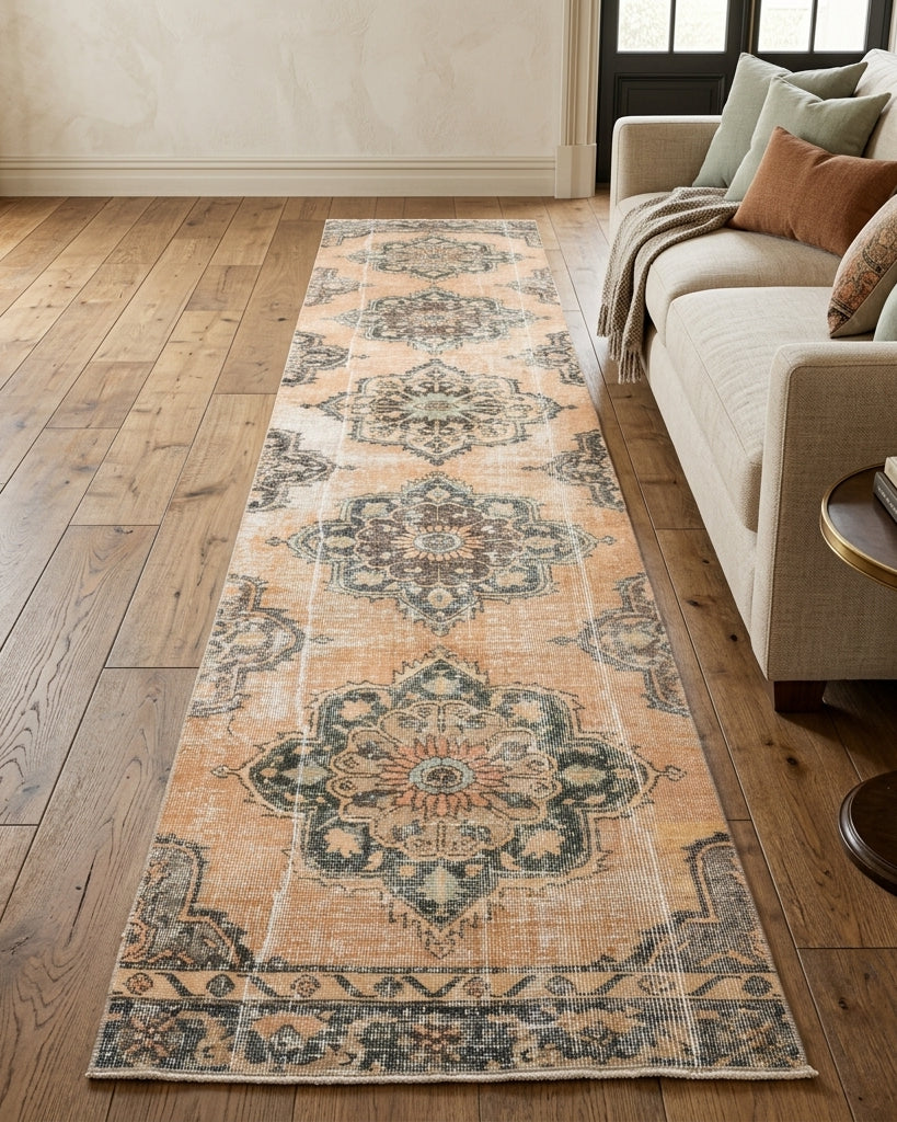 Ikat pattern on the Meneksebahce vintage kilim runner rug – handwoven flatweave in Anatolia, Turkey