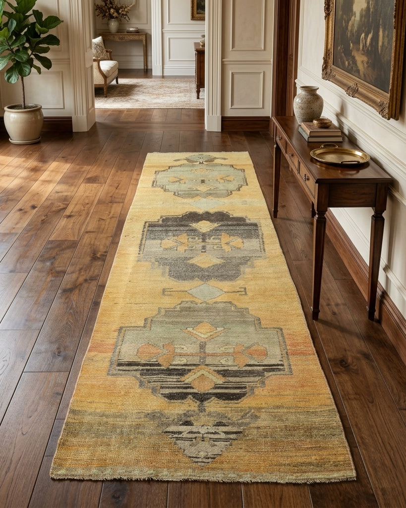 Geometric pattern on the Laomedeia vintage runner rug – handmade in Anatolia, Turkey