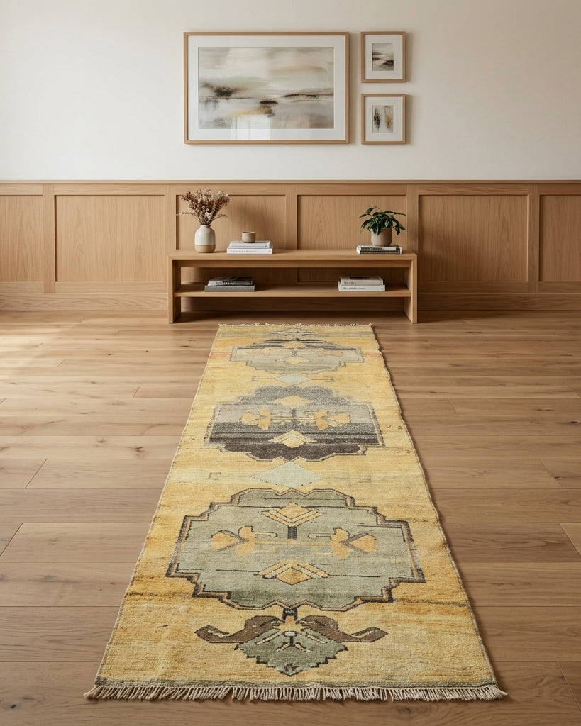 Geometric pattern on the Laomedeia vintage runner rug – handmade in Anatolia, Turkey