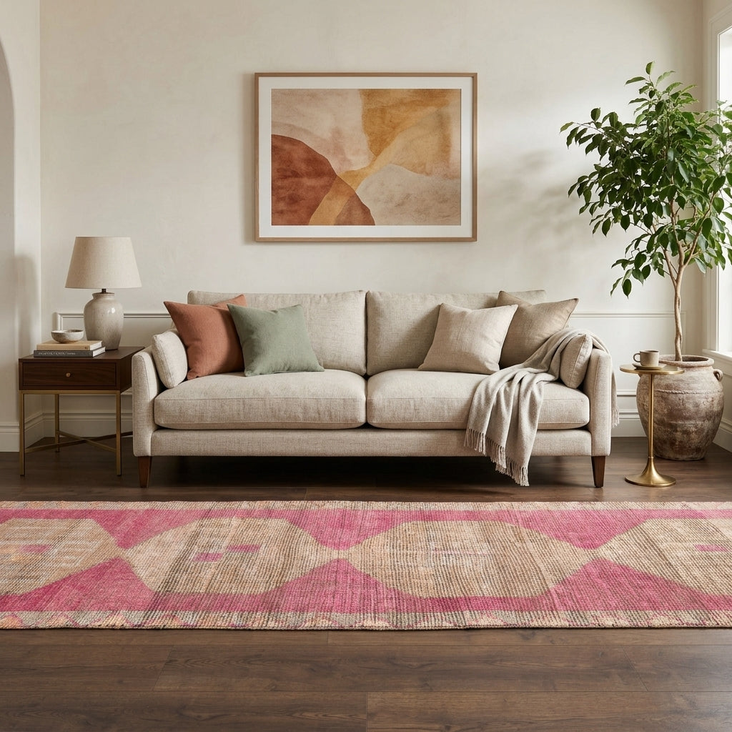Geometric pattern on the Melihenur vintage runner rug – handmade in Anatolia, Turkey