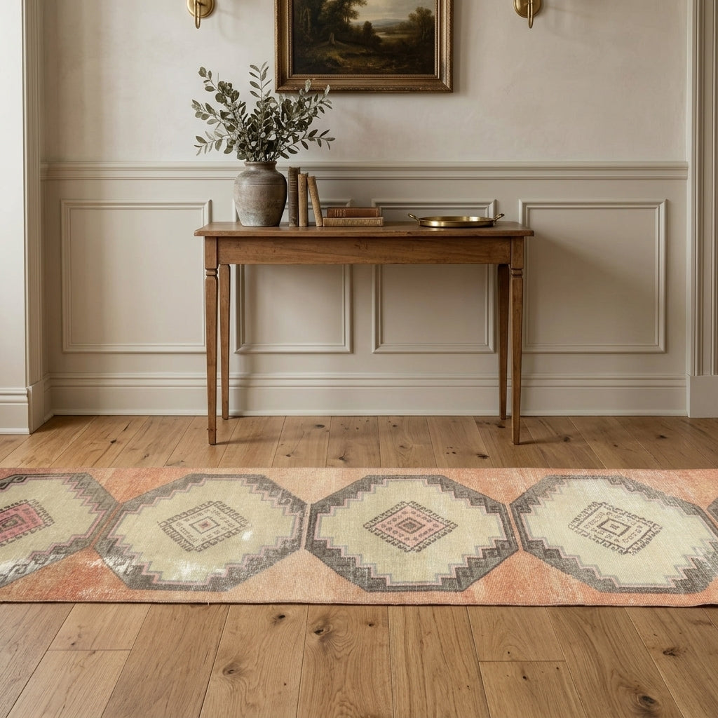Floral pattern on the Hippopetra vintage runner rug – handmade in Anatolia, Turkey