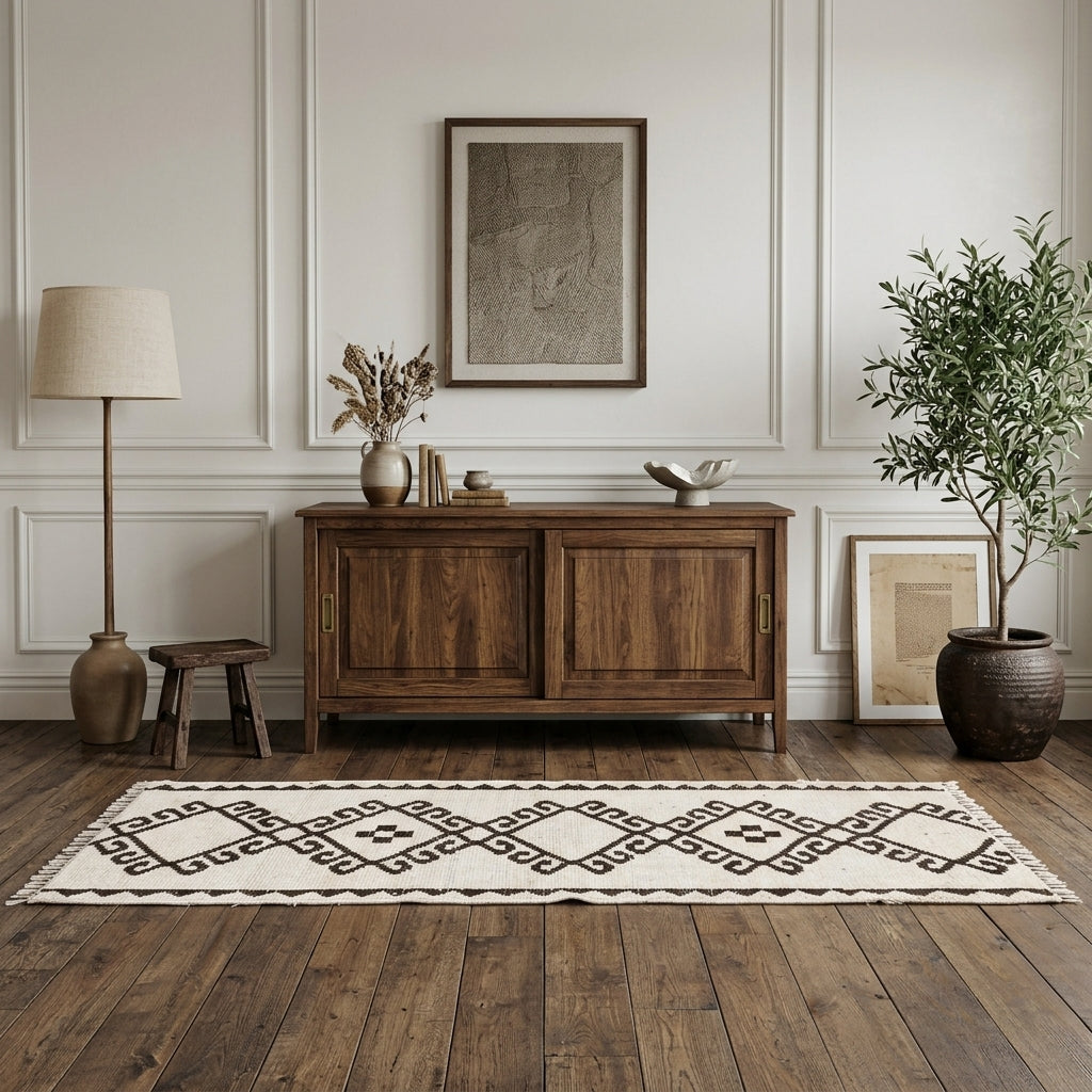 Ikat pattern on the Eleuthelyra vintage runner rug – handmade in Anatolia, Turkey