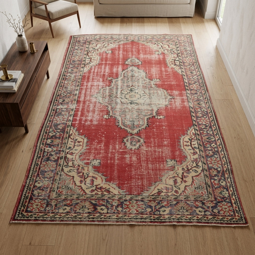 Floral pattern on the Bestebahce vintage area rug – handmade in Anatolia, Turkey