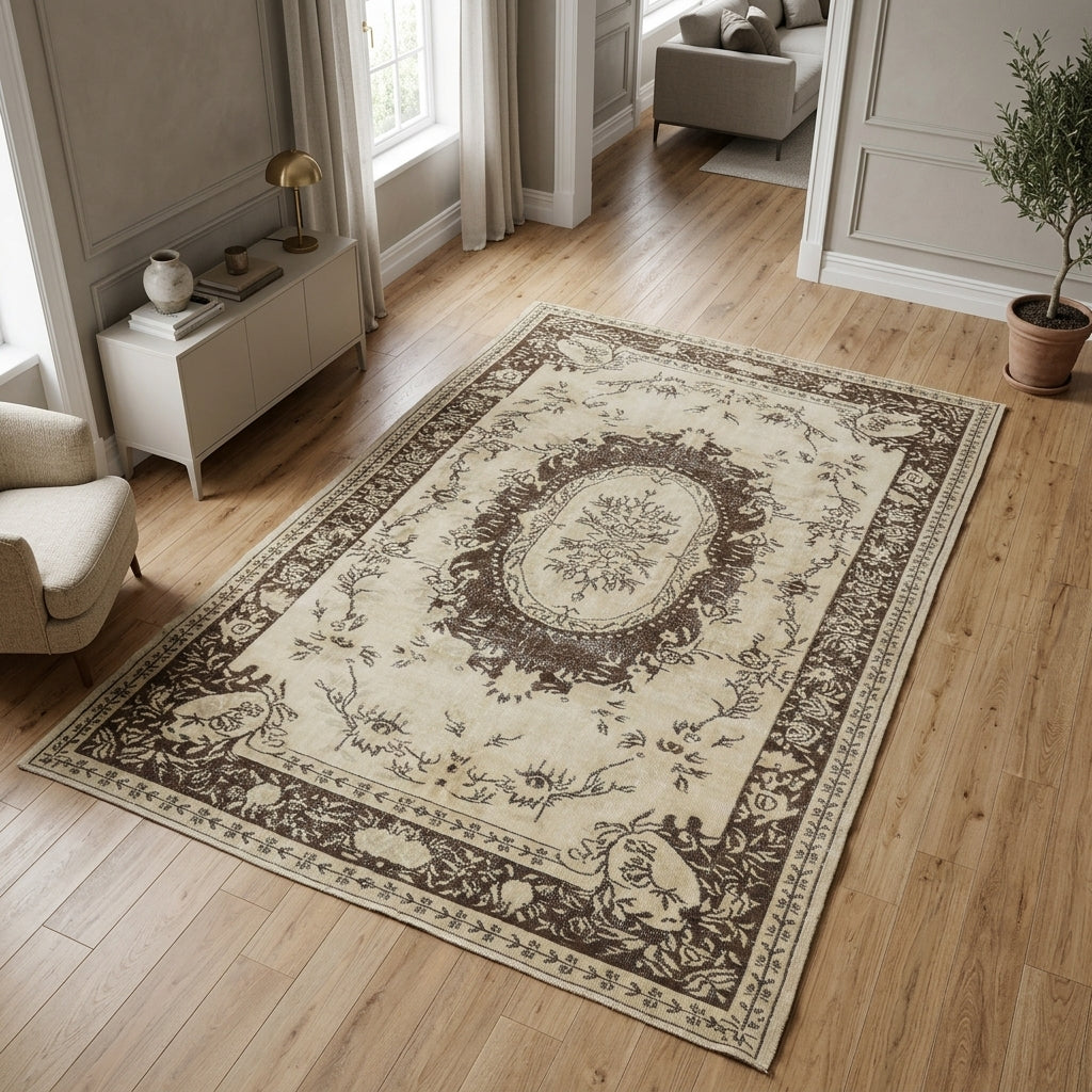 Oriental pattern on the Berrakperver vintage area rug – handmade in Anatolia, Turkey