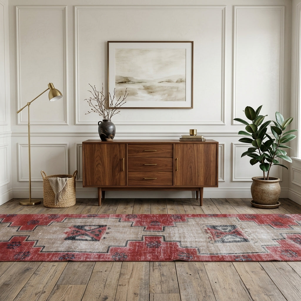 Geometric pattern on the Cerenperi vintage runner rug – handmade in Anatolia, Turkey