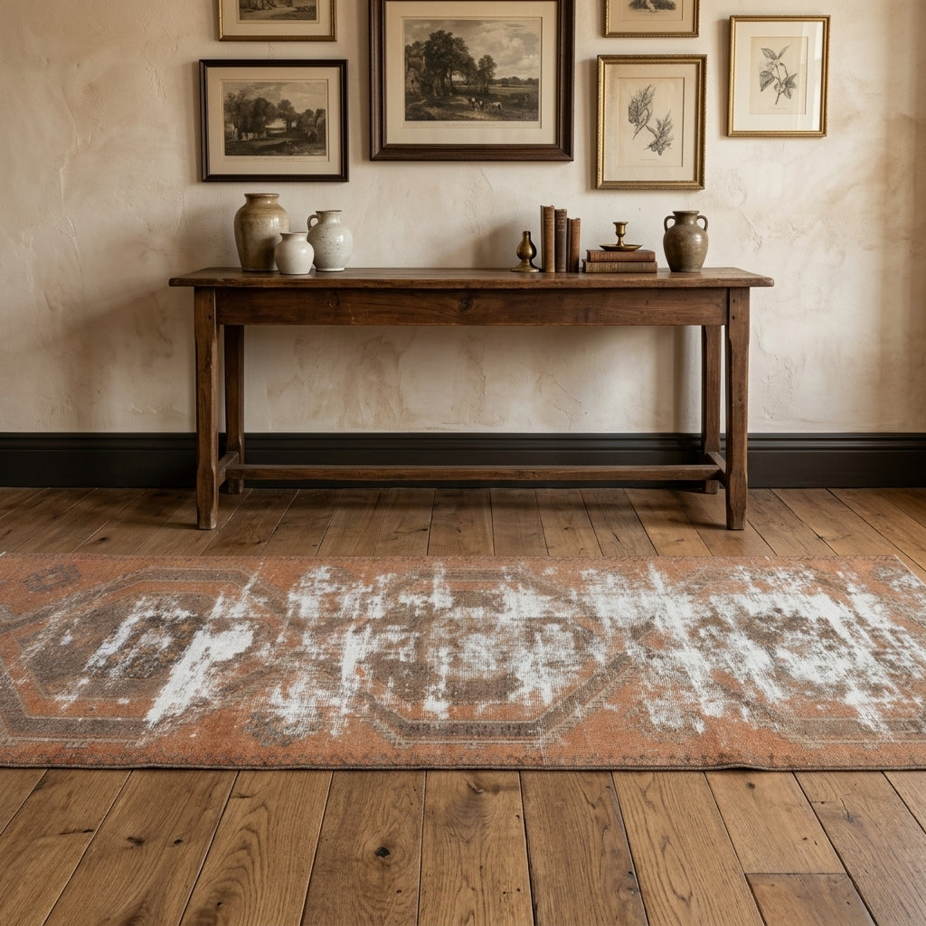 Geometric pattern on the Zambakefruz vintage runner rug – handmade in Anatolia, Turkey