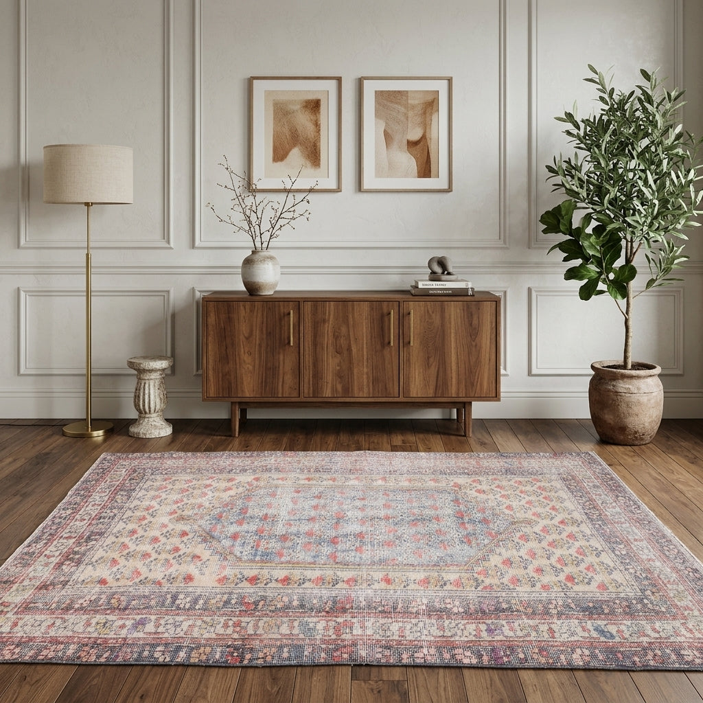 Ikat pattern on the Eunassa vintage area rug – handmade in Anatolia, Turkey