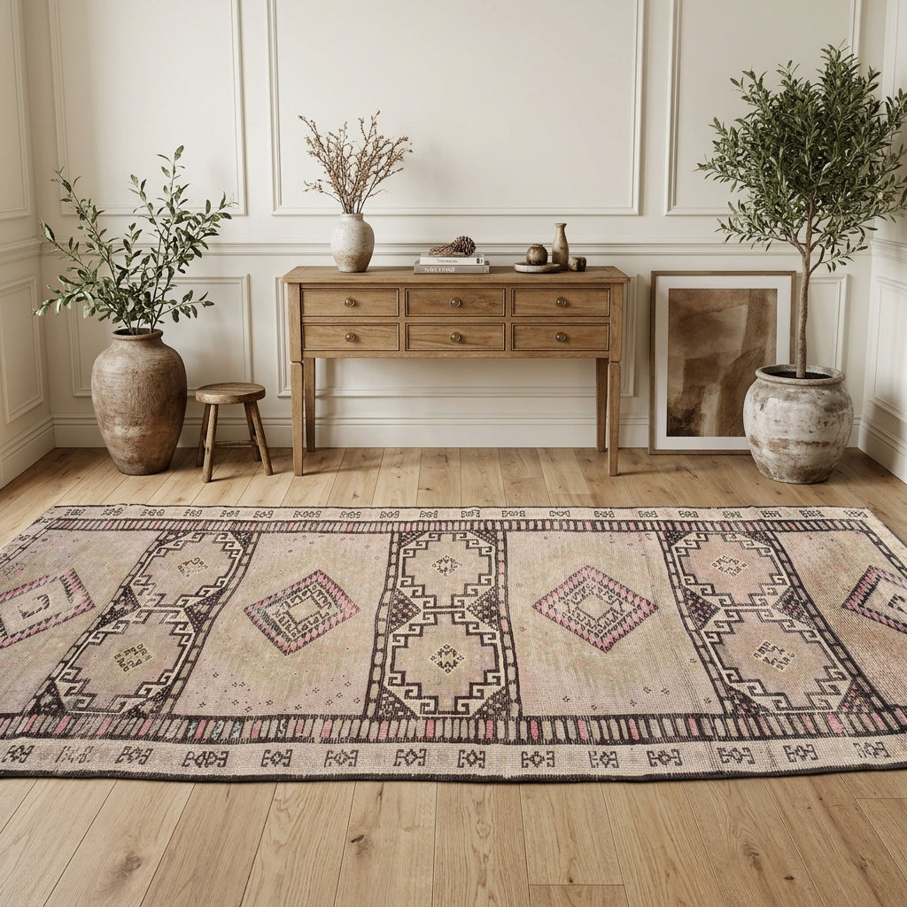 Oriental pattern on the Sabahgul vintage runner rug – handmade in Anatolia, Turkey