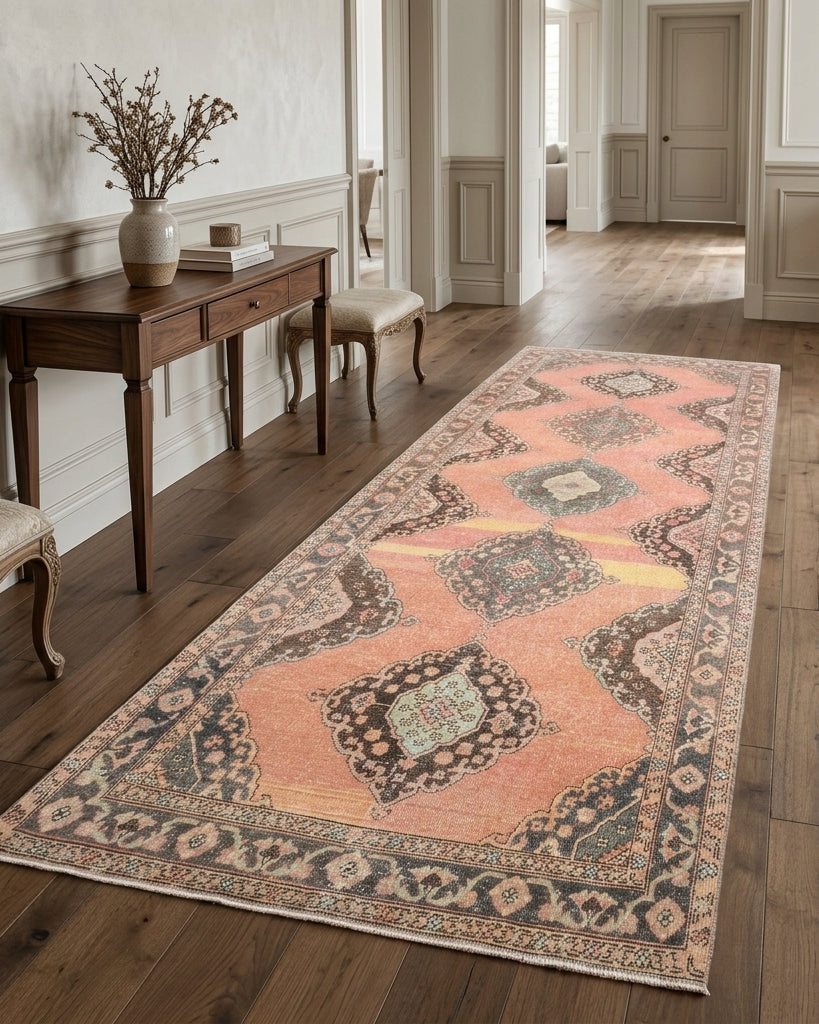 Tribal pattern on the Rabianaz vintage runner rug – handmade in Anatolia, Turkey
