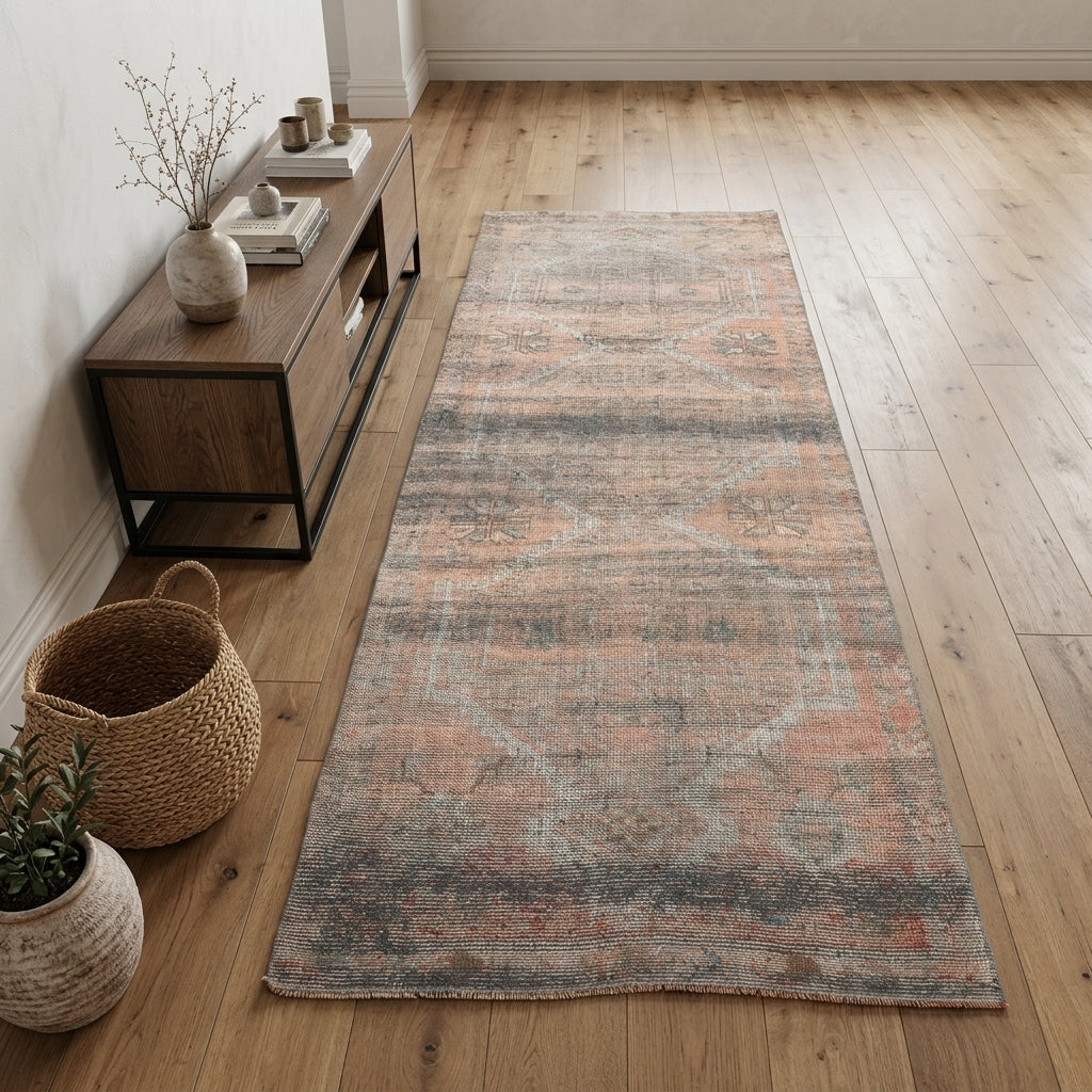 Abstract pattern on the Sogut antique washed vintage runner rug – handmade in Anatolia, Turkey