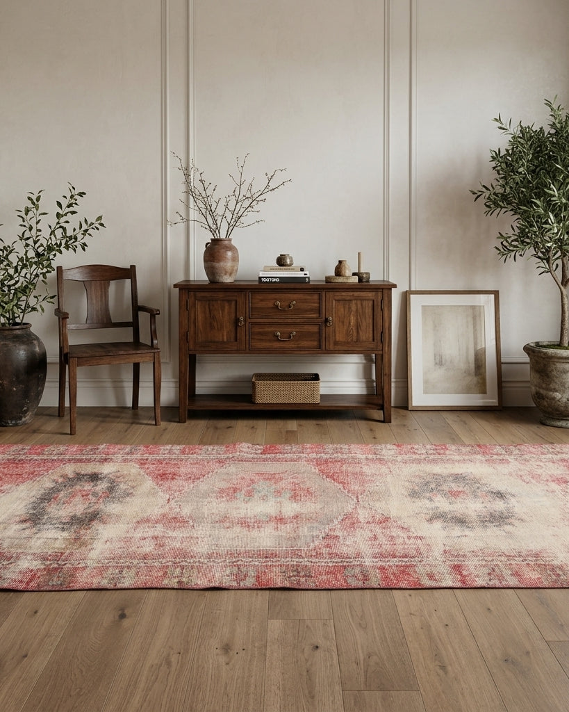 Geometric pattern on the Servperi vintage runner rug – handmade in Anatolia, Turkey