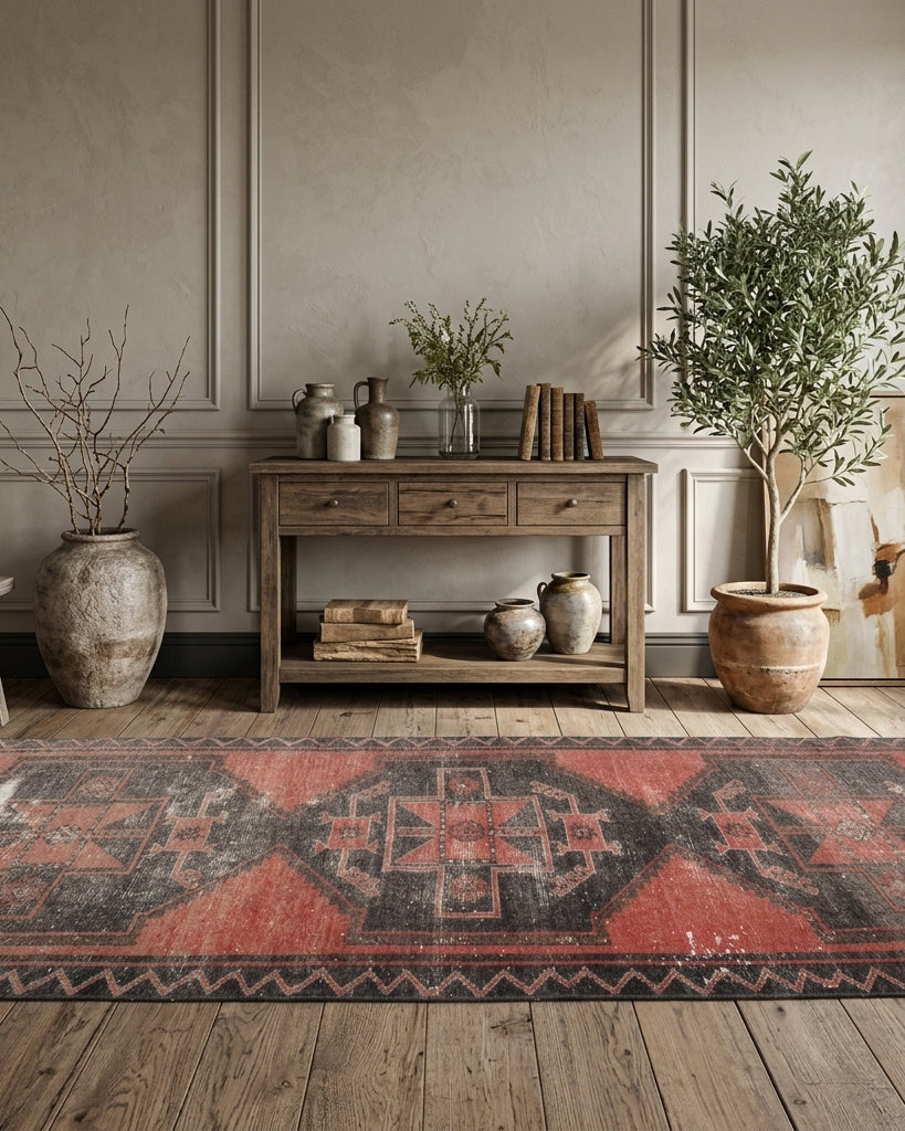 Oriental pattern on the Sebter vintage runner rug – handmade in Anatolia, Turkey