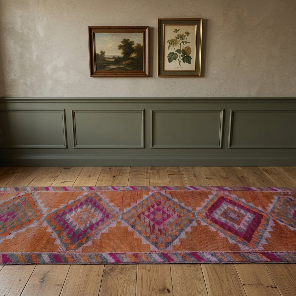 Ikat pattern on the Ouranodike vintage runner rug – handmade in Anatolia, Turkey