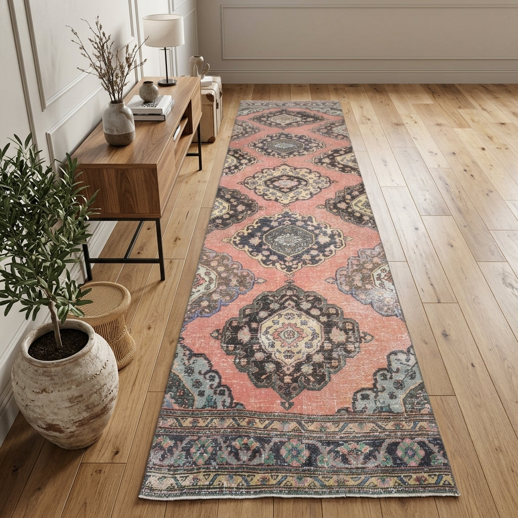 Oriental pattern on the Meke vintage runner rug – handmade in Anatolia, Turkey