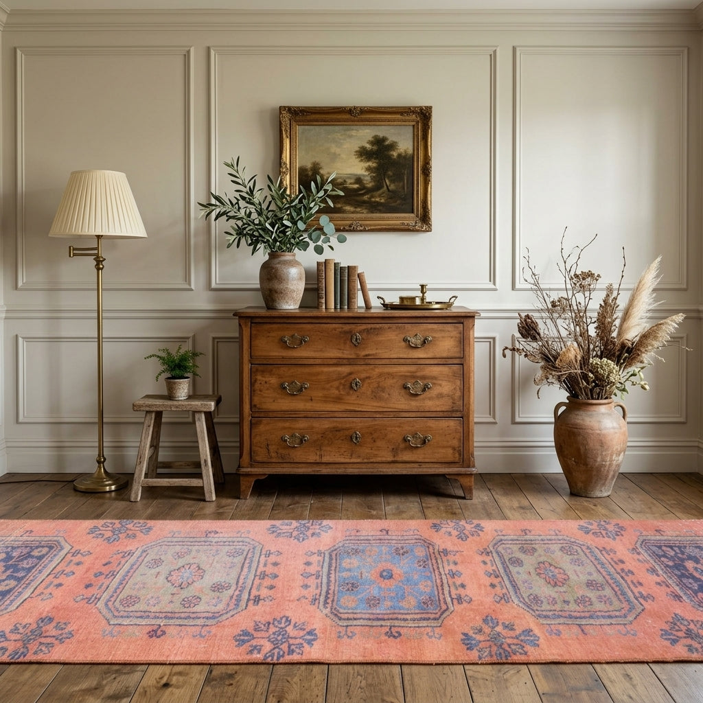 Floral pattern on the Lysipelia vintage runner rug – handmade in Anatolia, Turkey
