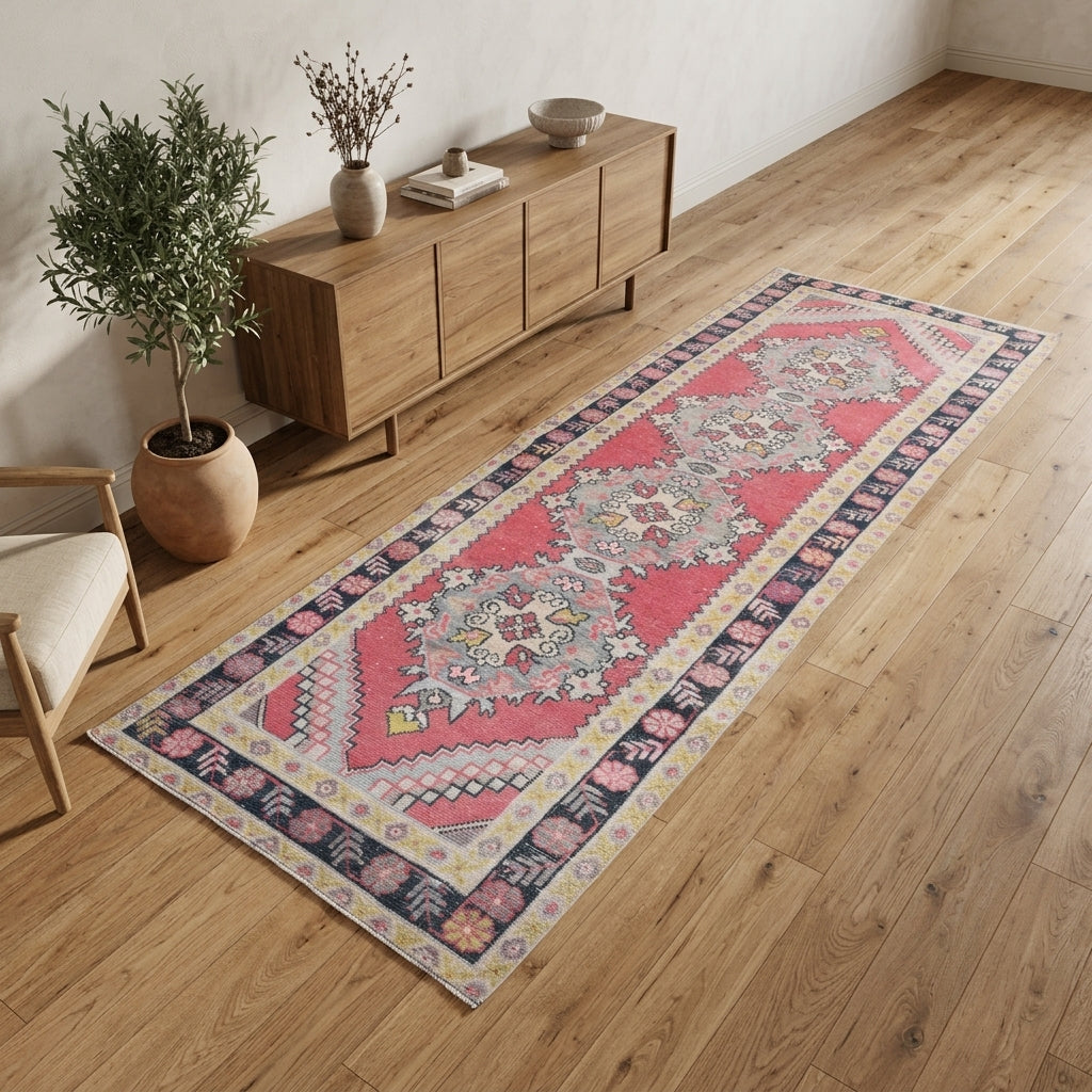 Oriental pattern on the Phaenolampe vintage runner rug – handmade in Anatolia, Turkey