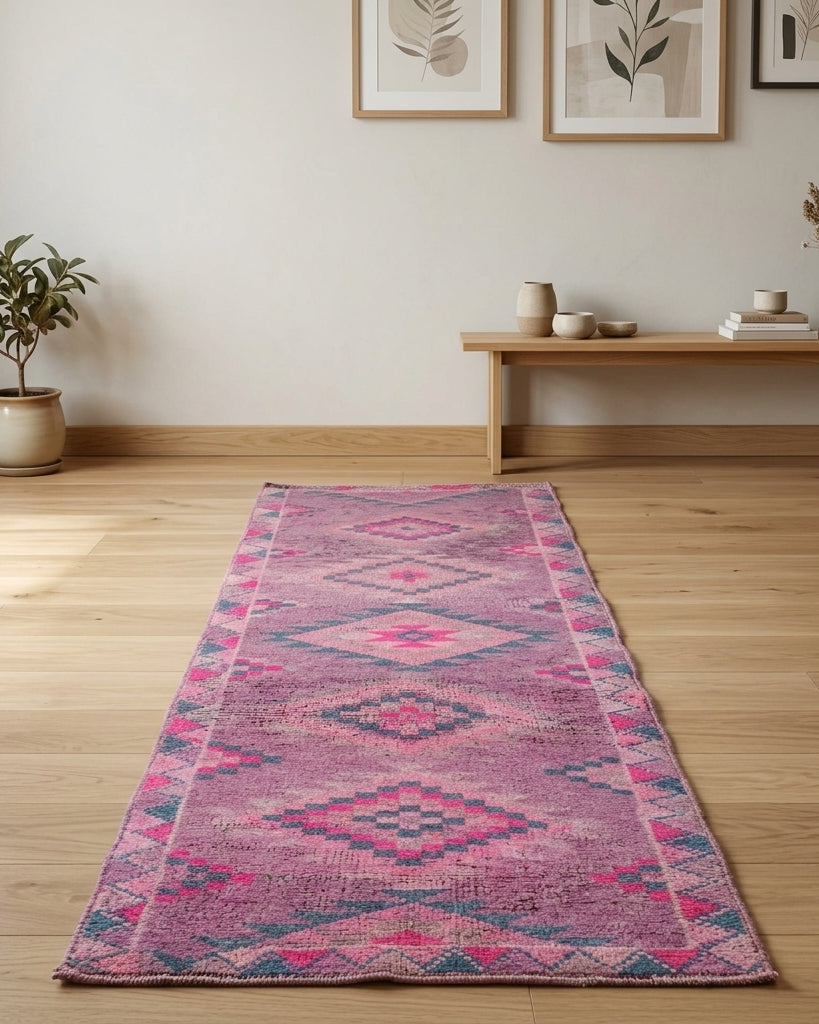 Ikat pattern on the Nesrinlale vintage runner rug – handmade in Anatolia, Turkey