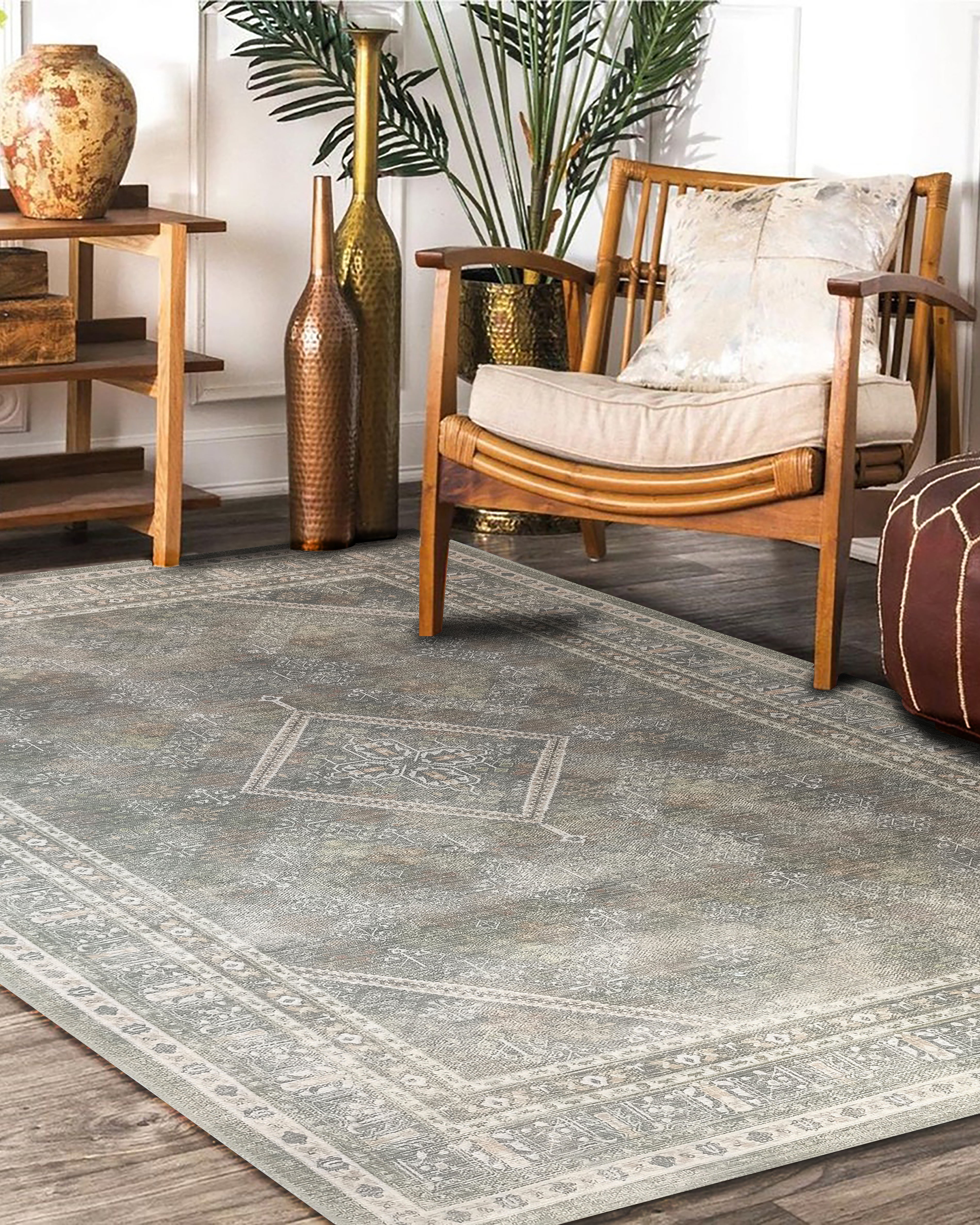 Nila Turkish Vintage Geometric Green & Olive Rug