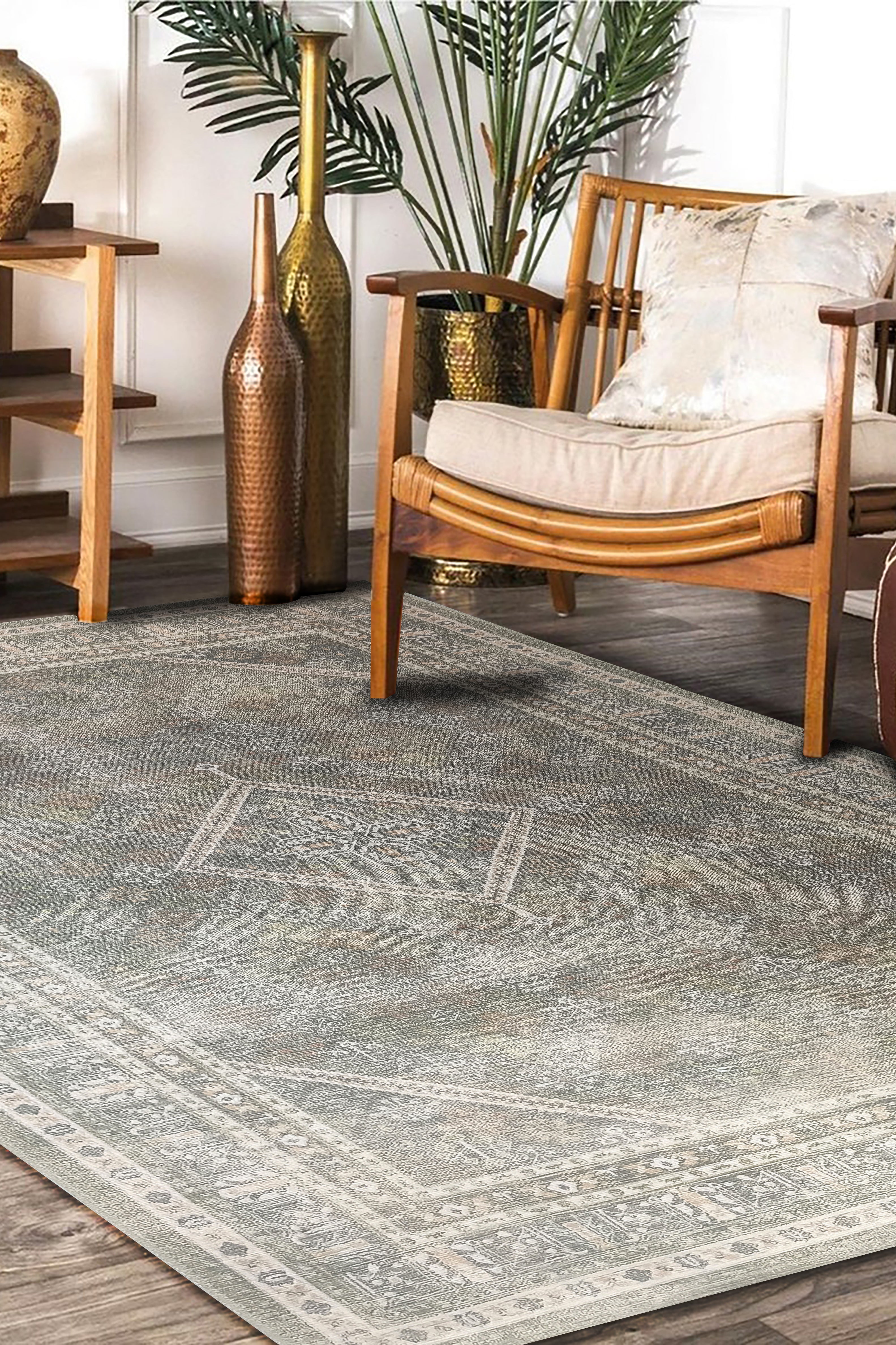 Nila Turkish Vintage Geometric Green & Olive Rug