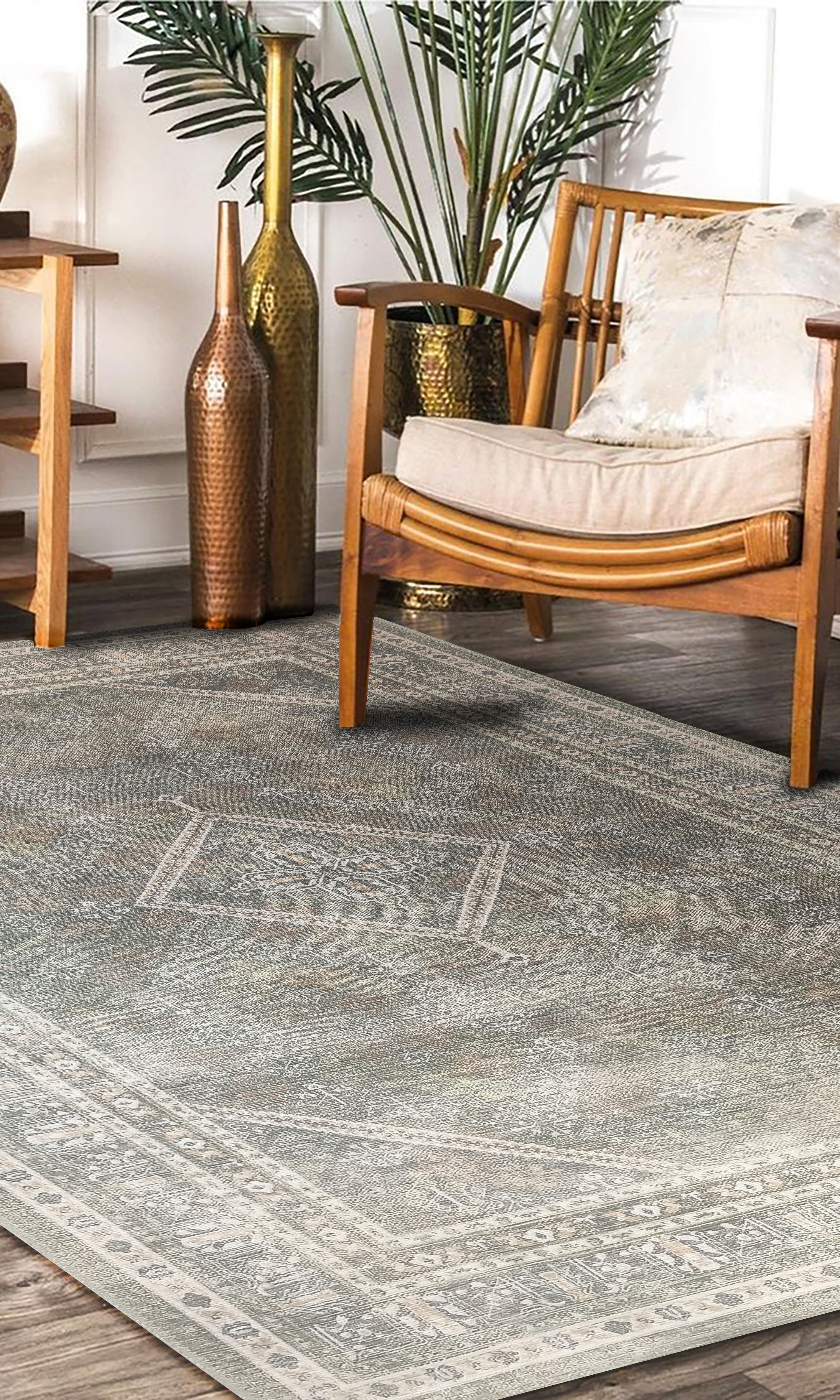 Nila Turkish Vintage Geometric Green & Olive Rug