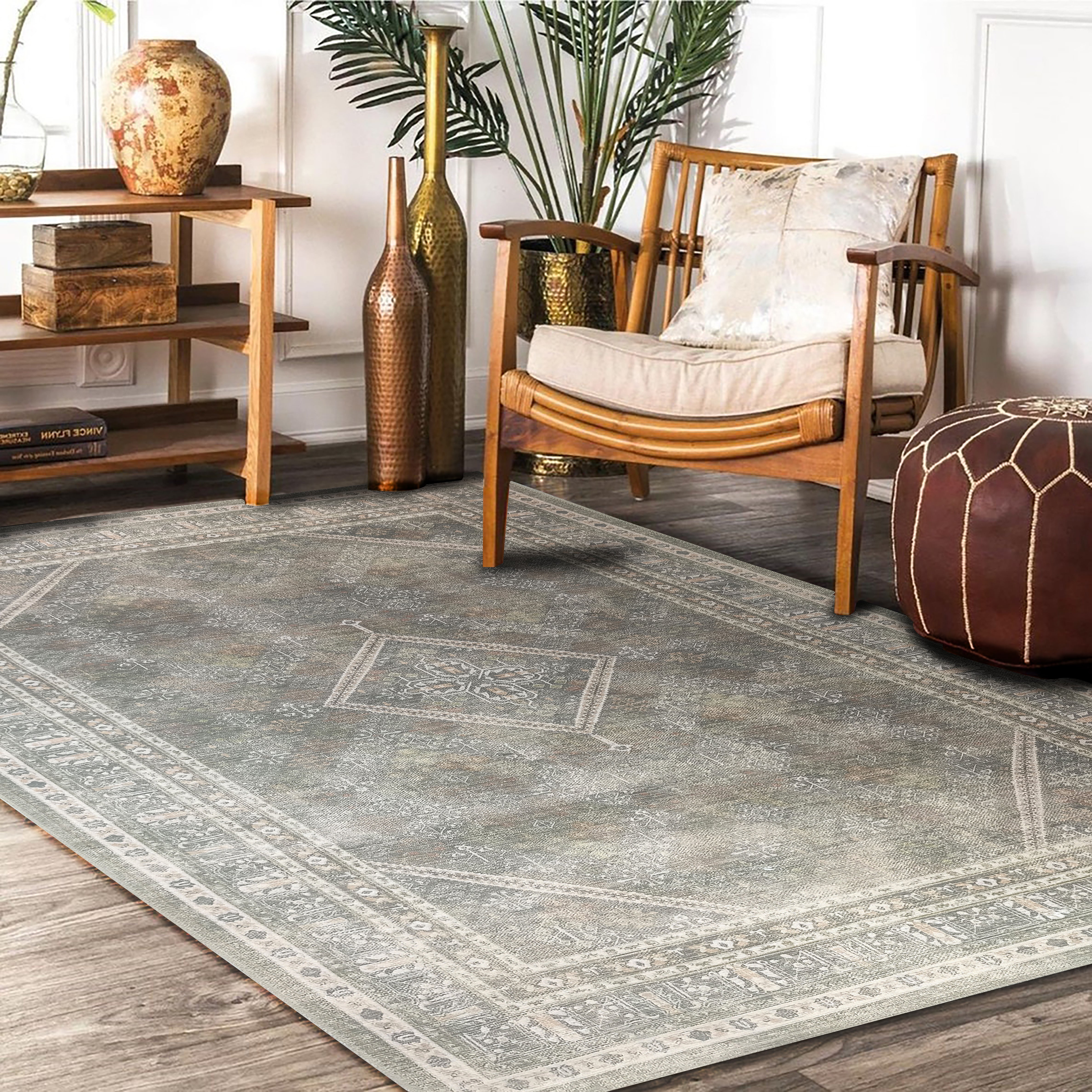 Nila Turkish Vintage Geometric Green & Olive Rug