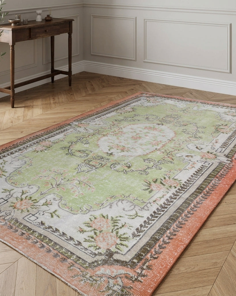 Oriental pattern on the Besteban vintage area rug – handmade in Anatolia, Turkey