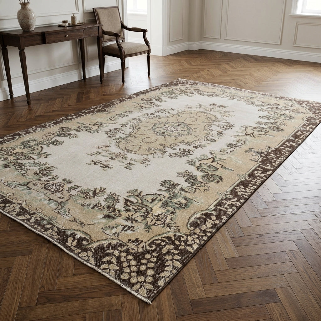 Oriental pattern on the Zerafetgul vintage area rug – handmade in Anatolia, Turkey