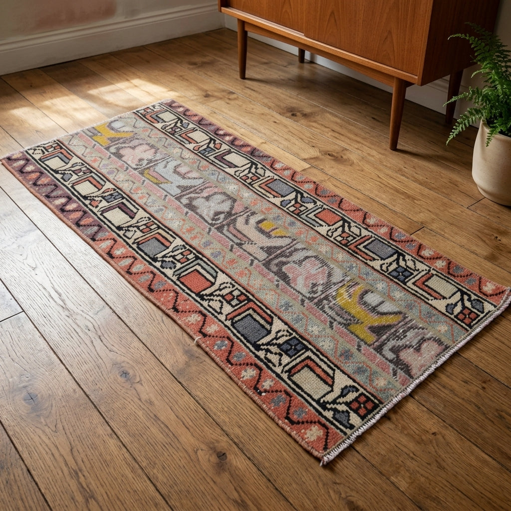 Oriental pattern on the Ruhbahce vintage patchwork area rug – handmade in Anatolia, Turkey