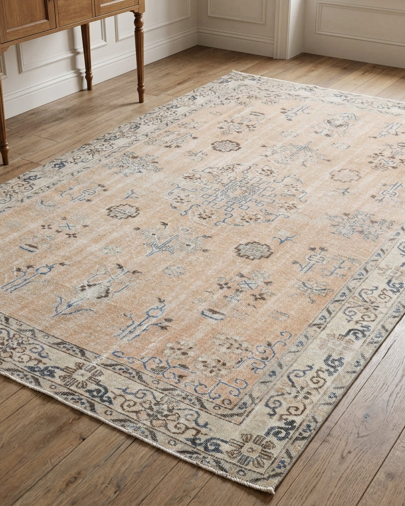Oriental pattern on the Nikophone vintage area rug – handmade in Anatolia, Turkey