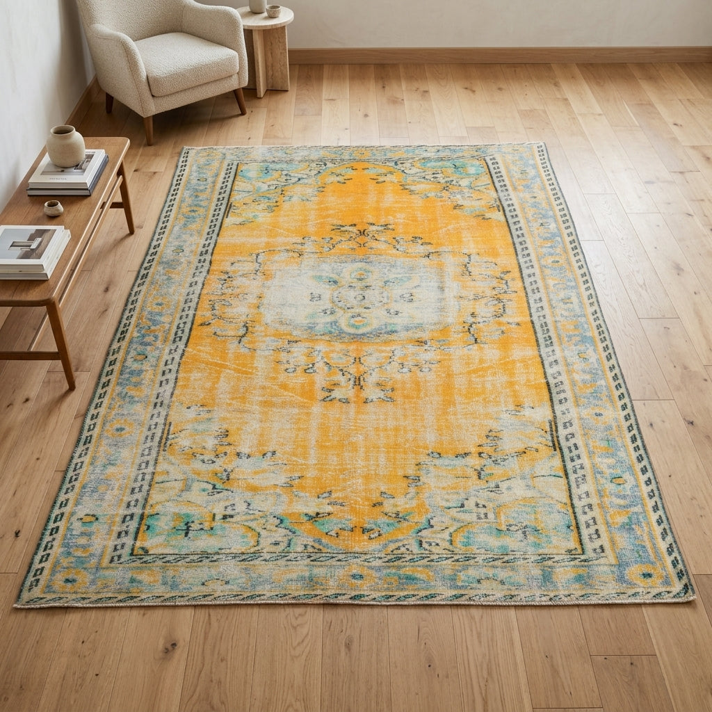Oriental pattern on the Nikopheme 5x9 Ft vintage area rug – handmade in Anatolia, Turkey