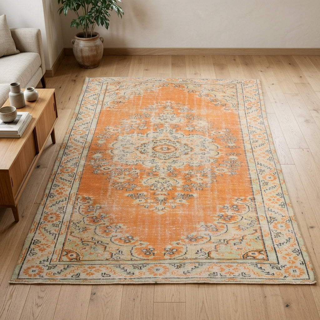 Medallion pattern on the Nevdeniz vintage area rug – handmade in Anatolia, Turkey