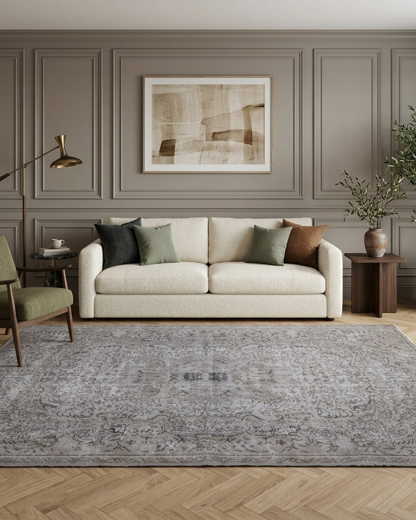 Oriental pattern on the Nephemelpe vintage area rug – handmade in Anatolia, Turkey