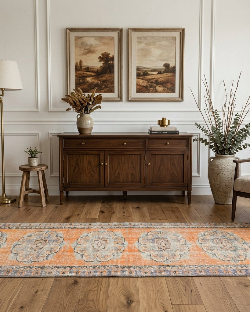 Oriental pattern on the Kalonome vintage runner rug – handmade in Anatolia, Turkey