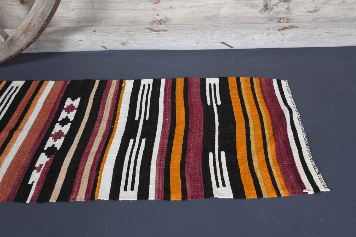 Smaragdolyra runner: 1960s handwoven flatweave Anatolian runner with striped motifs