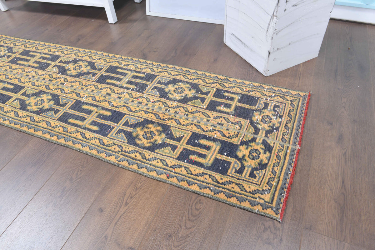 56x325 cm vintage patchwork Anatolian runner rug – Amaranththalia, low pile, wool