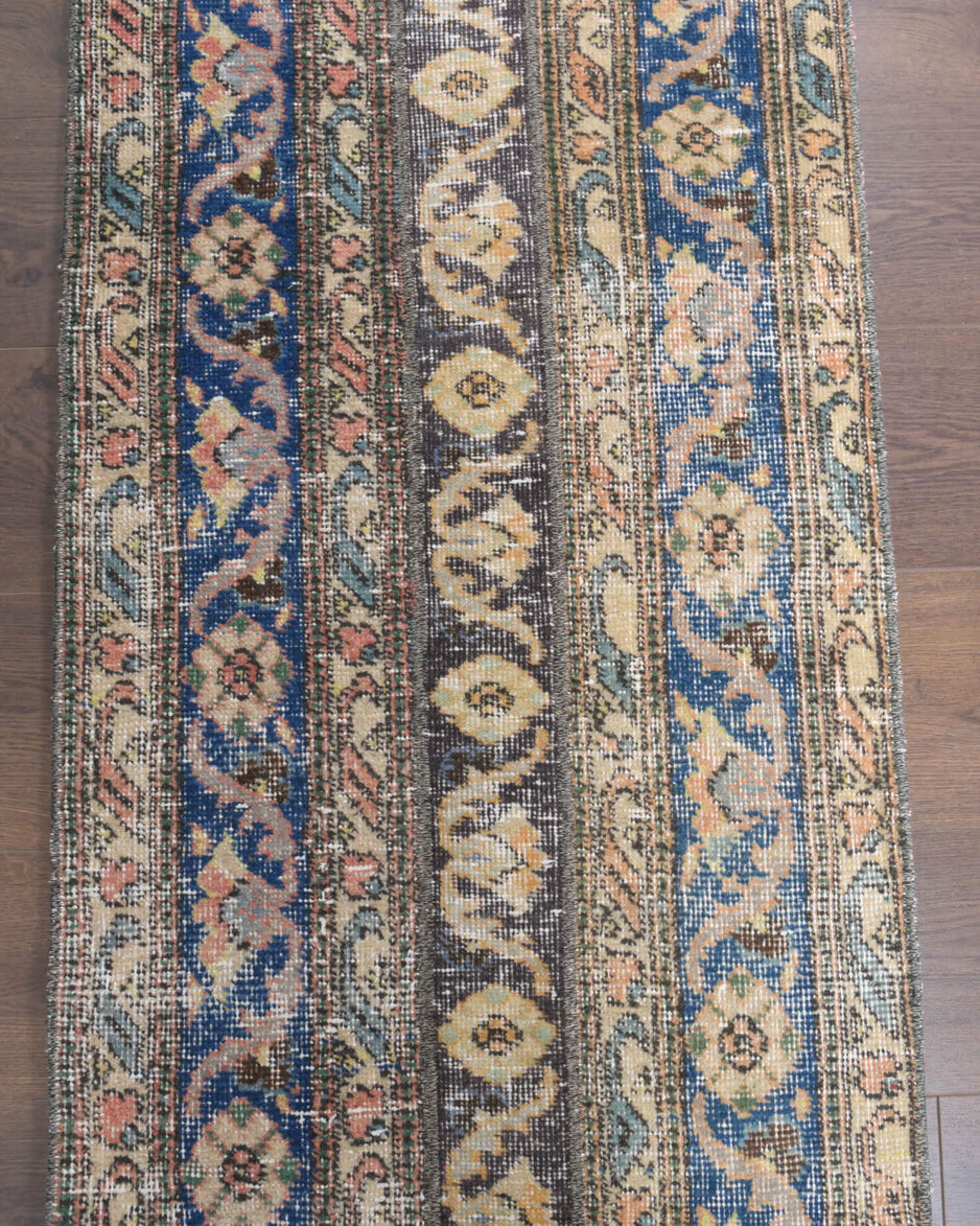 63x165 cm vintage patchwork Anatolian runner rug – Astrapnoe, low pile, wool