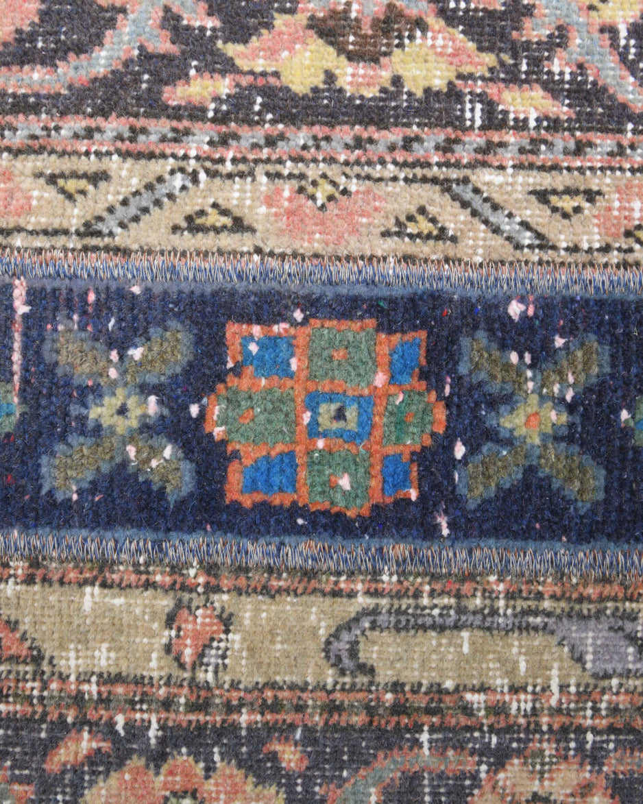 Atlasever runner: 1970s handmade Anatolian runner with oriental motifs and fabric backing