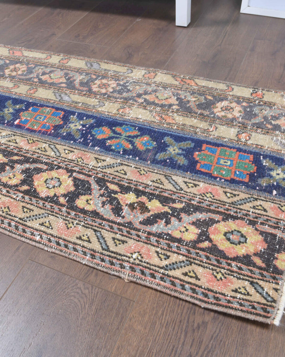 56x179 cm vintage patchwork Anatolian runner rug – Atlasever, low pile, wool