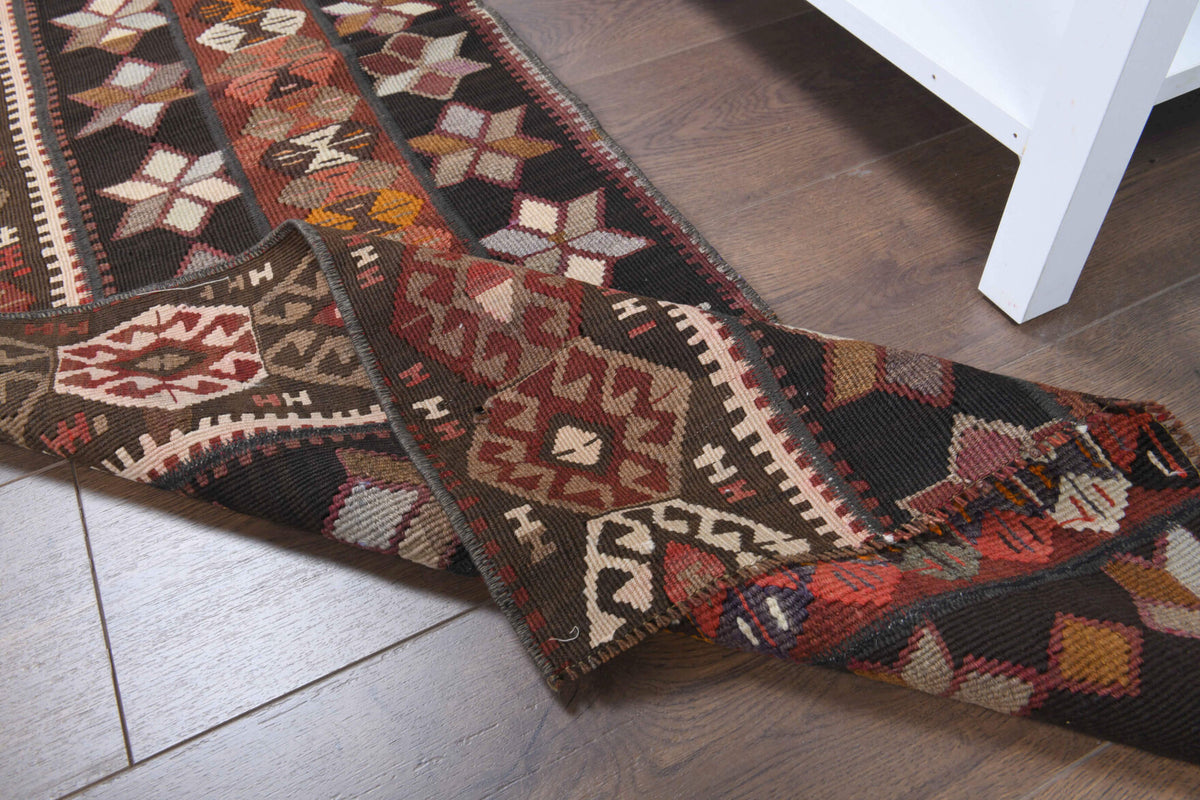 Authentic Anatolian vintage kilim runner rug (1960s) with ikat design – one-of-a-kind at Fame Rugs